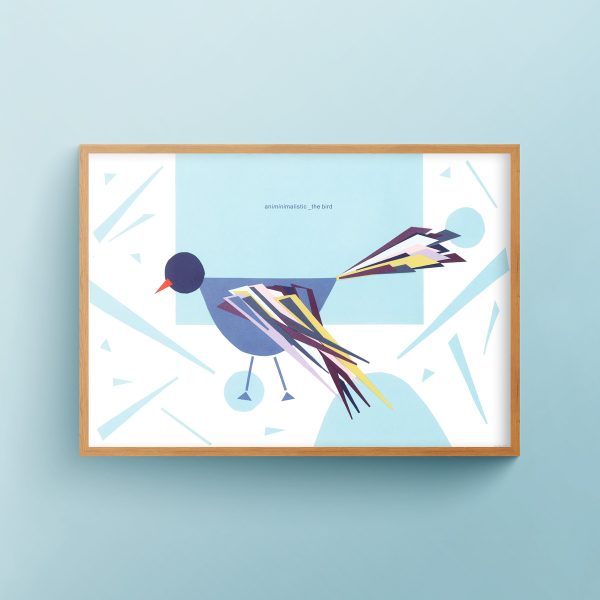 "Animinimalistic: the Bird" art print in wooden frame