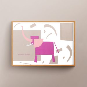 "Animinimalistic: the Elephant" art print in wooden frame