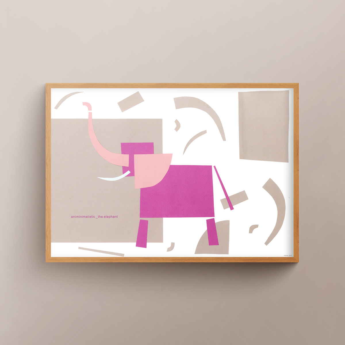 Collections-Animinimalistic-Print-Elephant-Wooden-Frame-Hamide-Design-Studio "Animinimalistic: the Elephant" art print in wooden frame