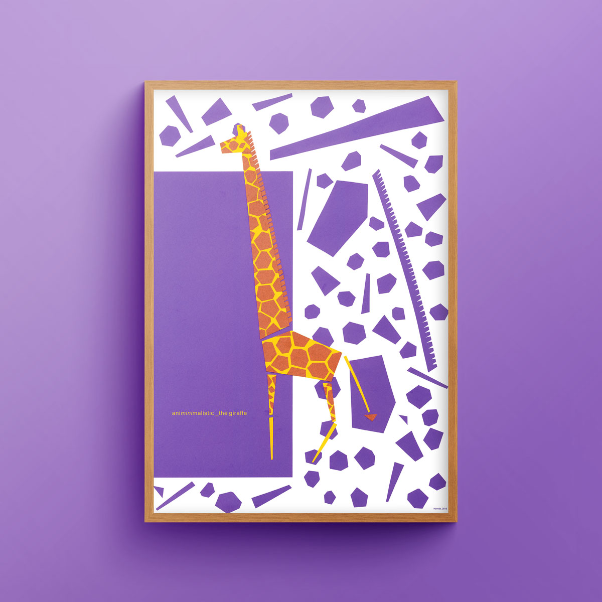 Collections-Animinimalistic-Print-Giraffe-Wooden-Frame-Hamide-Design-Studio "Animinimalistic: the Giraffe" art print in wooden frame