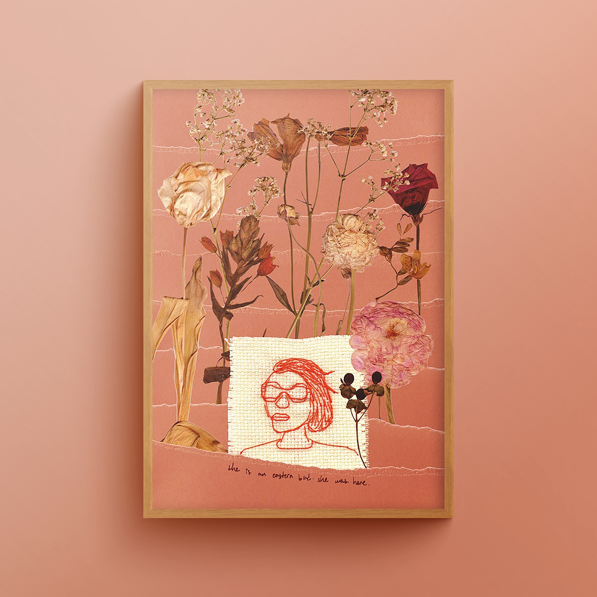 Collections-Eastern-Bird-Print-3-Wooden-Frame-Hamide-Design-Studio "She is an Eastern Bird 3" art print in a wooden frame
