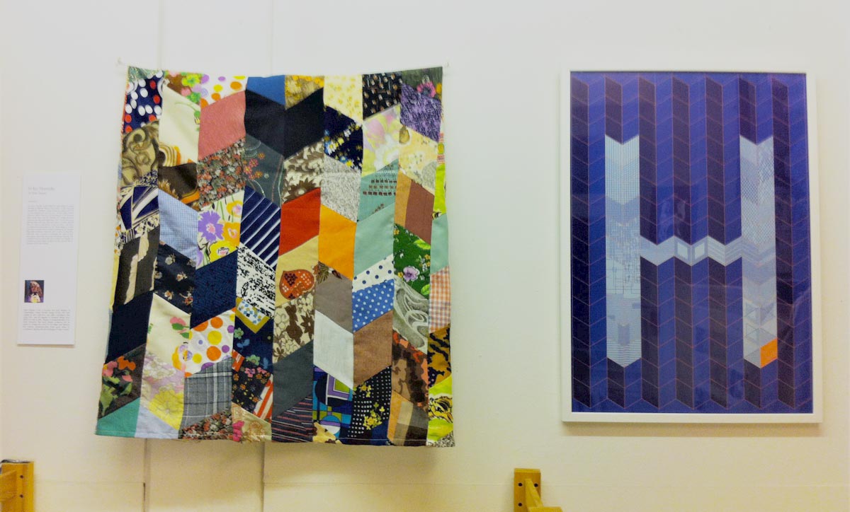 Collections-H-Cover-Hamide-Design-Studio "H for Hamide: Patchwork" print in frame next to the Patchwork designed by our mother Hamide, which the print is inspired by