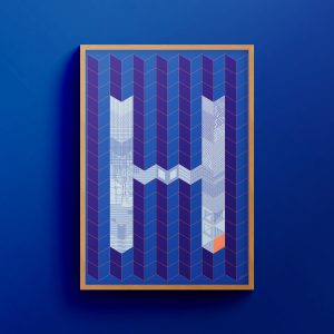 "H for Hamide: Patchwork" art print in wooden frame