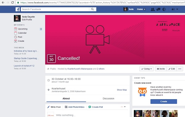 Consultancy-Kvarterhusets-Makerspace-Facebook-Hamide-Design-Studio Screenshot of Facebook event page of Kvarterhuset's Makerspace