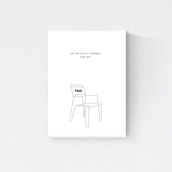 "Meet the Locals of Copenhagen: Prags Chair" print in white frame