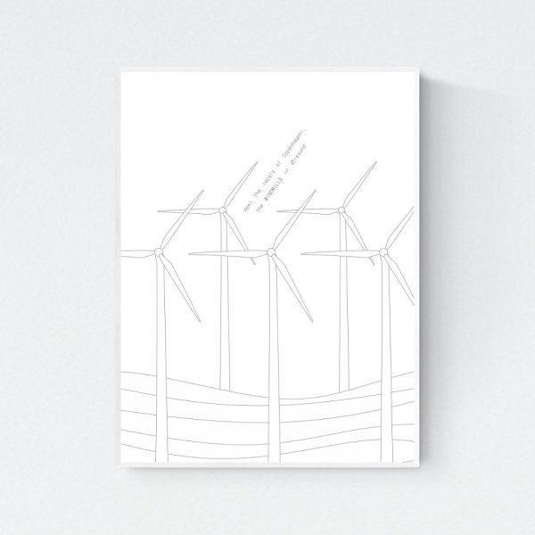 "Meet the Locals of Copenhagen: the Windmills in Øresund" print in white frame