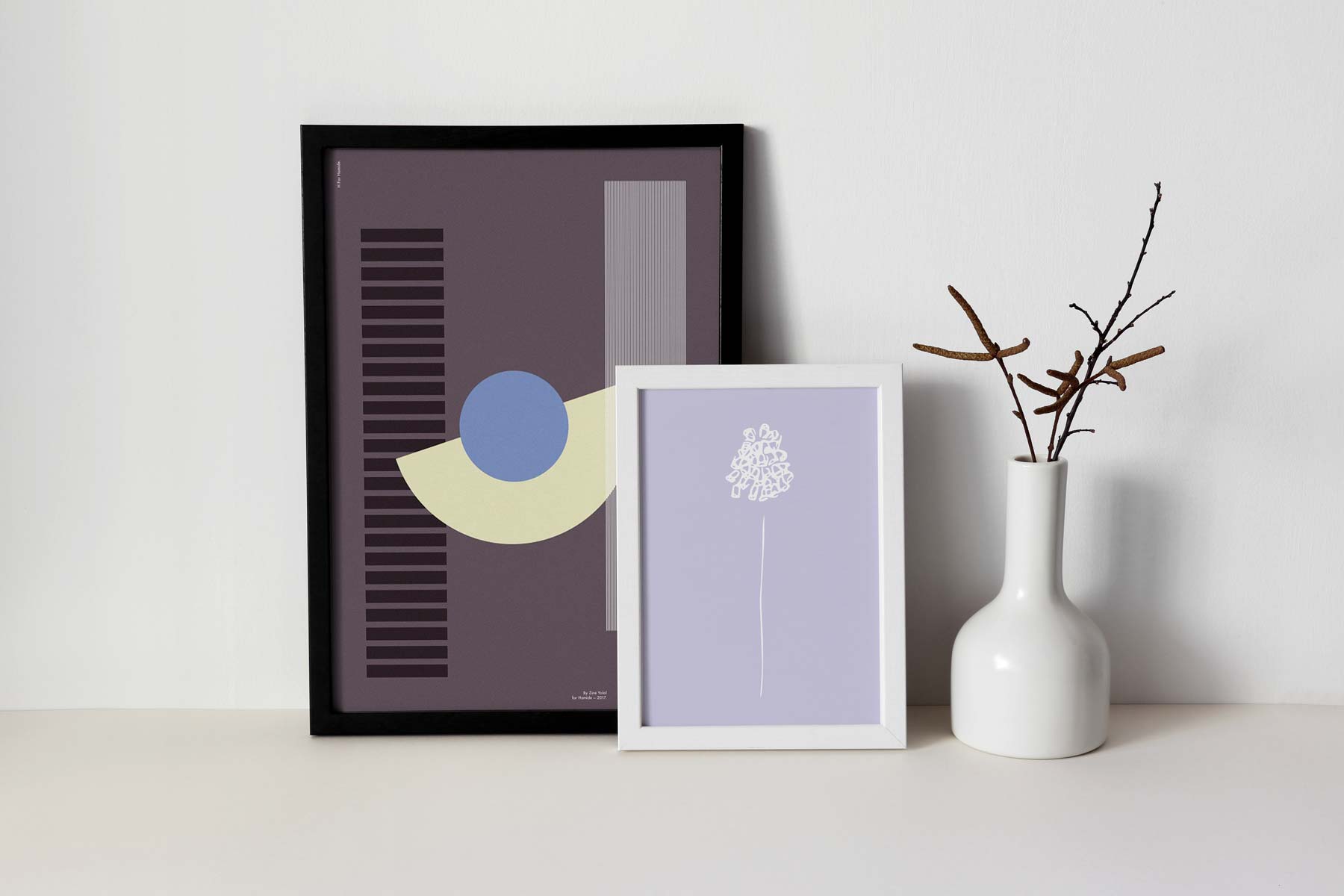 Shop-Prints-Inspiration-Constructive-Lila-Flower-Hamide-Design-Studio Constructive and Lila Flower prints styled together
