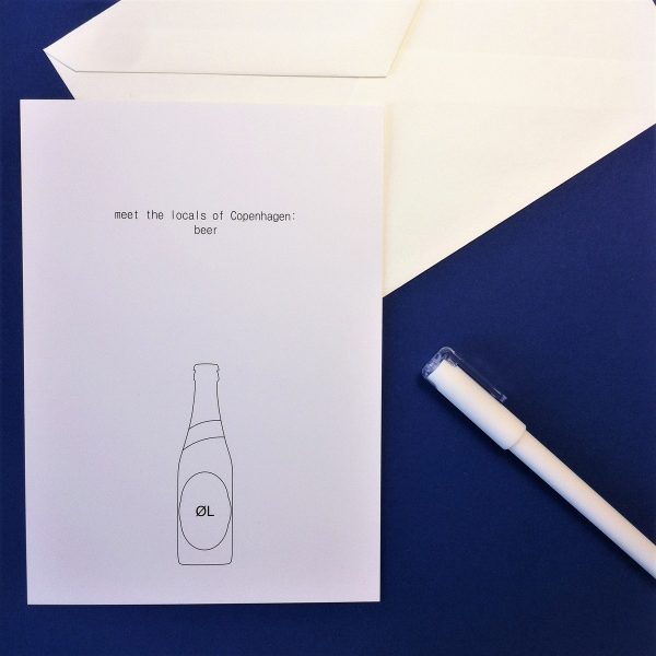 Postcard featuring the most common beer bottle in Copenhagen everyday life