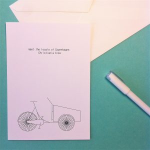 Postcard featuring a minimalist illustration of a Christiania Bike