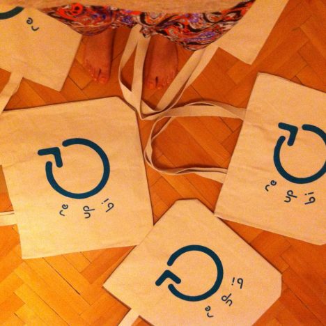 Re-Up-Bi-Cycle bags drying after silkscreen printing