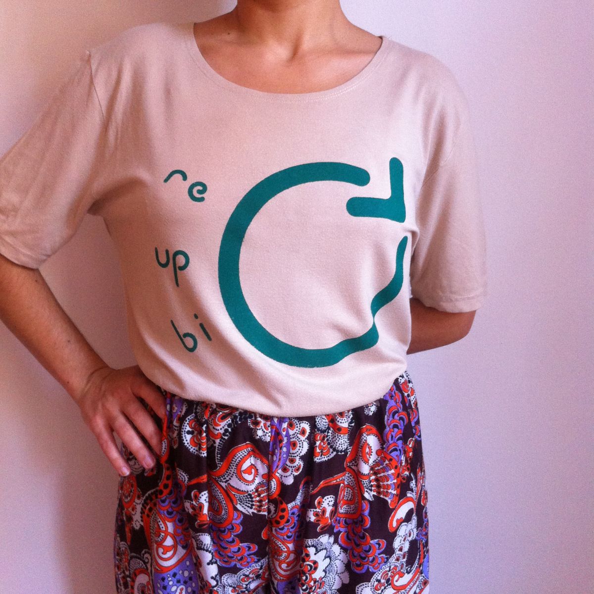 Blog-Recycle-Upcycle-Bicycle-Tshirt-Model-Hamide-Design-Studio Seyda wearing the Re-Up-Bi-Cycle t-shirt