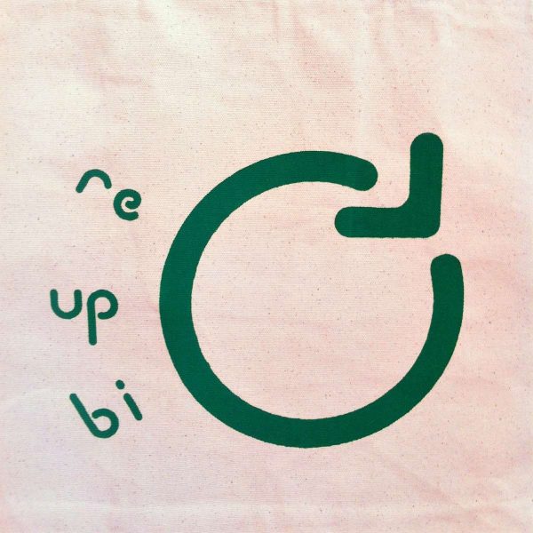 Close-up of the print on the Re-Up-Bi-Cycle canvas bag