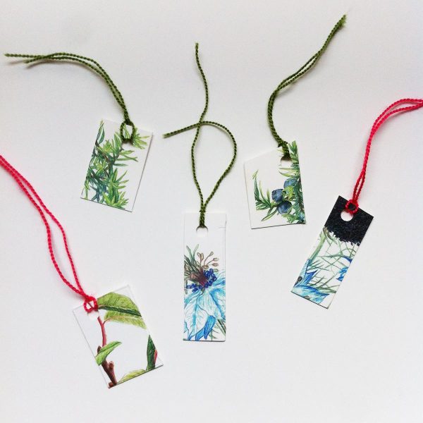 Gift tags by Hamide upcycled from soap boxes with floral pattern