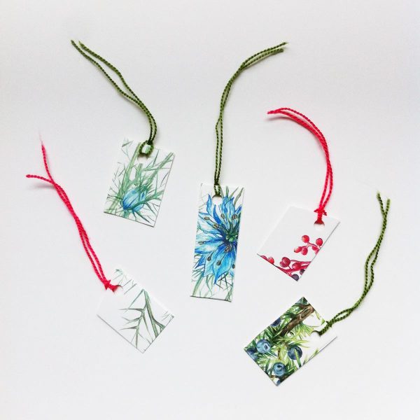Gift tags by Hamide upcycled from soap boxes with floral pattern