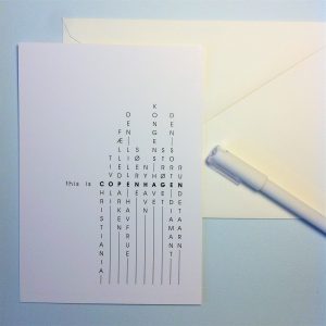 Copenhagen postcard featuring locations in the city in a puzzle like organization