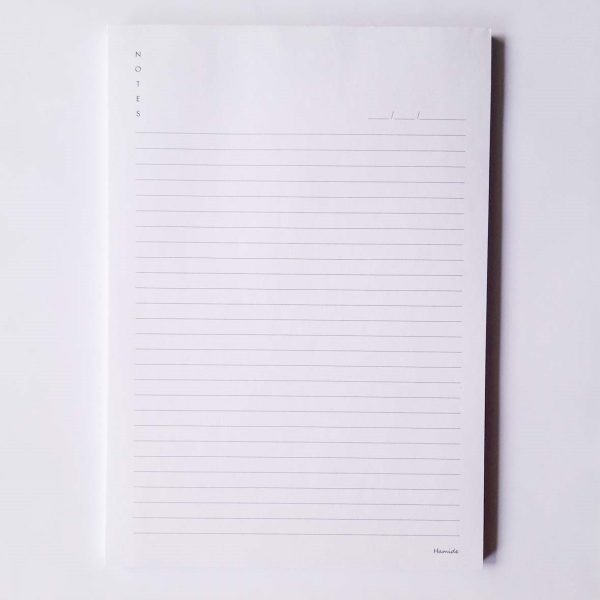 Ruled Hamide Basics notepad in white background in A5 size