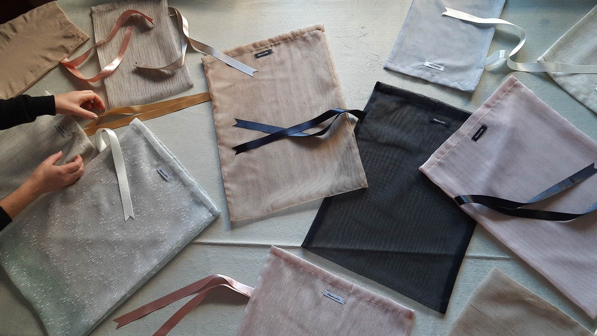 Collections-Originals-Tulle-Sacs-Editorial-Setting-Hamide-Design-Studio A spread of Hamide Originals Tulle Sacs