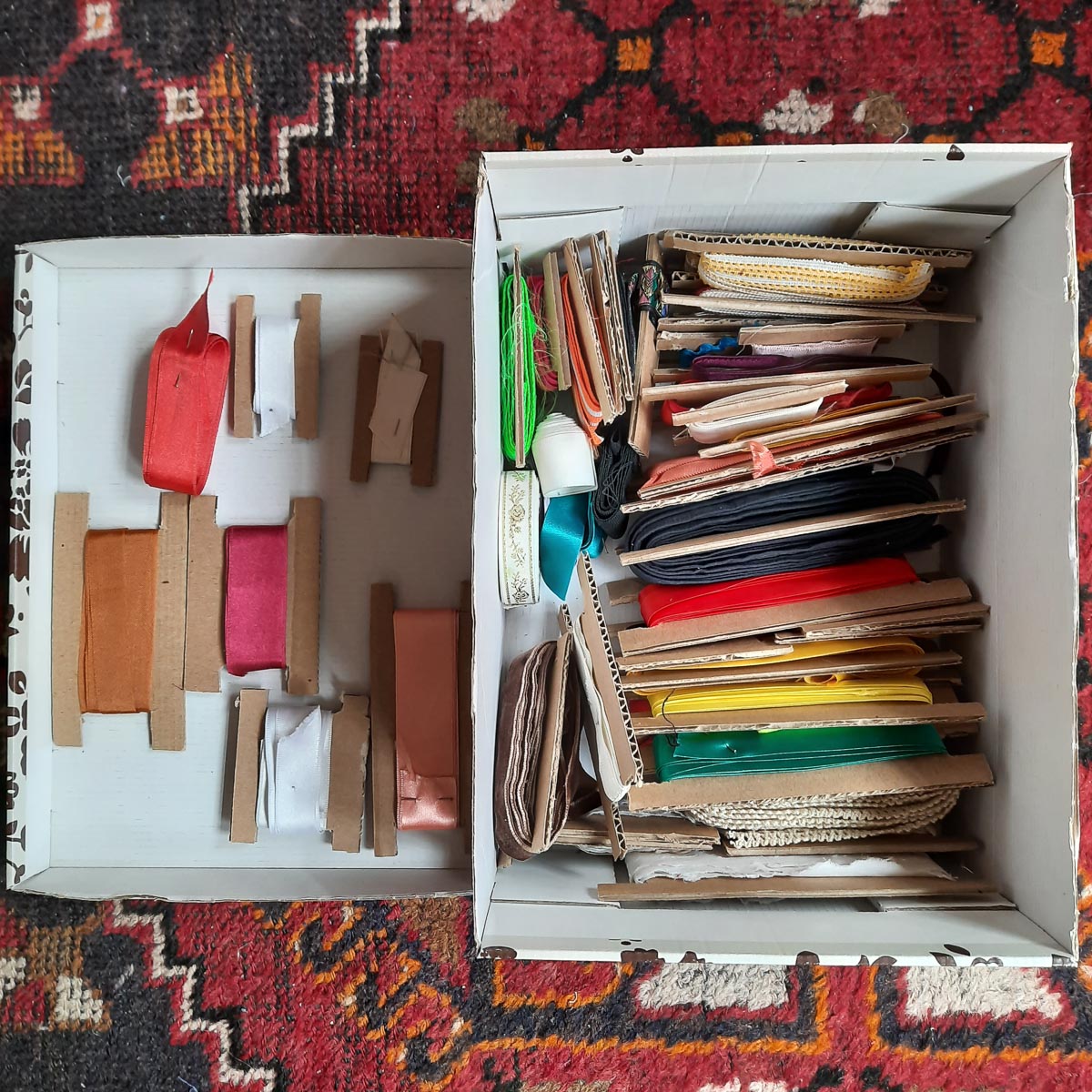 Collections-Originals-Tulle-Sacs-Process-Ribbons-Hamide-Design-Studio Going through the ribbon box to find perfect matches for the Hamide Original Tulle Sacs