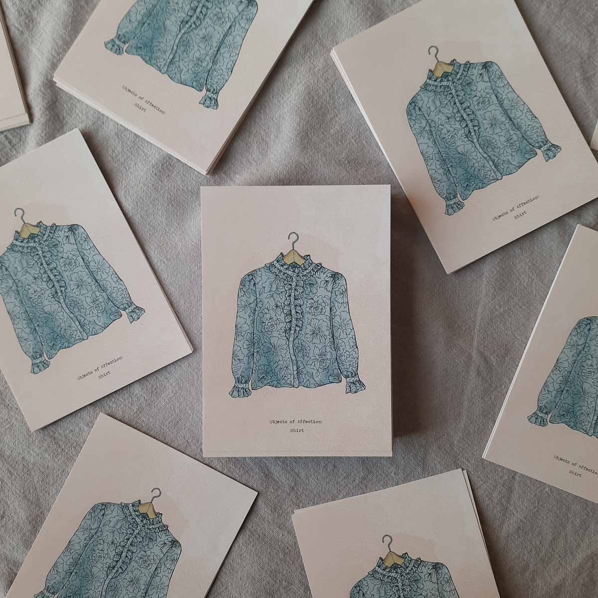 Postcard-Objects-of-Affection-Shirt-2-Hamide-Design-Studio Postcard featuring a handmade shirt designed and made by our honorary founder and mother Hamide
