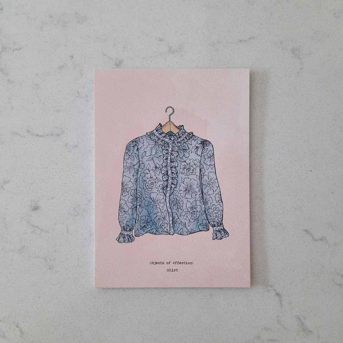 Postcard-Objects-of-Affection-Shirt-Hamide-Design-Studio Postcard featuring a handmade shirt designed and made by our honorary founder and mother Hamide